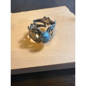 Vtg Beau 925 Sterling Silver Turquoise Adjustable Ring Southwestern Navajo Style